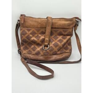 Vilenca Holland Perforated Leather Crossbody Purse Brown Aged Boho Vintage